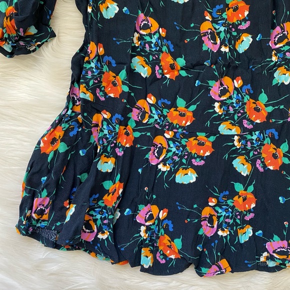 Zara Navy Blue Floral Button Front Blouse Shirt - Picture 8 of 9